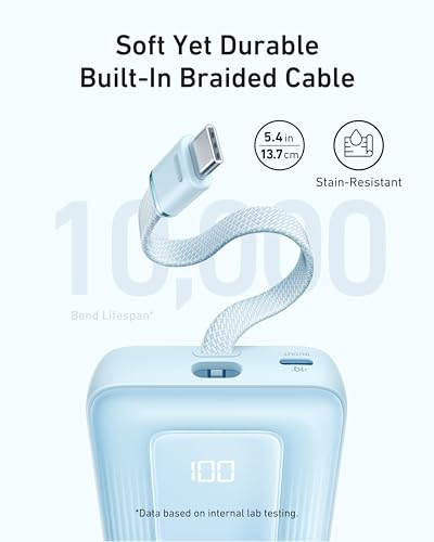 Anker Zolo Portable Charger 10000mAh 30W Power Bank with Builtin Lanyard USBC Cable for Travel Fast Charging Battery Pack for iPhone 1615 Series MacBook Galaxy iPad and More