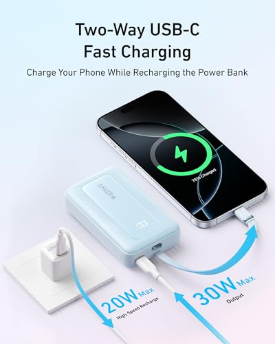 Anker Zolo Portable Charger 10000mAh 30W Power Bank with Builtin Lanyard USBC Cable for Travel Fast Charging Battery Pack for iPhone 1615 Series MacBook Galaxy iPad and More