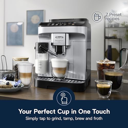 DeLonghi Magnifica Evo Automatic Espresso  Coffee Machine with Automatic Milk Frother for Latte Cappuccino Iced Coffee Builtin Grinder ECAM29084SB