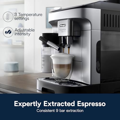 DeLonghi Magnifica Evo Automatic Espresso  Coffee Machine with Automatic Milk Frother for Latte Cappuccino Iced Coffee Builtin Grinder ECAM29084SB