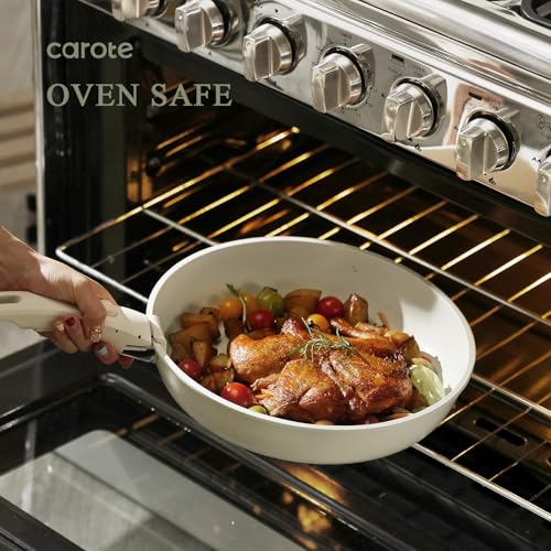 CAROTE Pots and Pans Set Non Stick Cookware Sets 11pcs Kitchen Set OvenFridge Safe Space Saving Pots Set Nonstick Set with Versatile RemovableDetachable Handle Induction RV Set Cream White