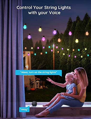 Govee Smart Outdoor String Lights H7021 RGBIC Warm White 96ft 2 Ropes of 48ft LED Bulbs for Christmas Decorations Outdoor WiFi Patio Lights Work with Alexa Google APP Control IP65 Waterproof