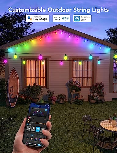 Govee Smart Outdoor String Lights H7021 RGBIC Warm White 96ft 2 Ropes of 48ft LED Bulbs for Christmas Decorations Outdoor WiFi Patio Lights Work with Alexa Google APP Control IP65 Waterproof